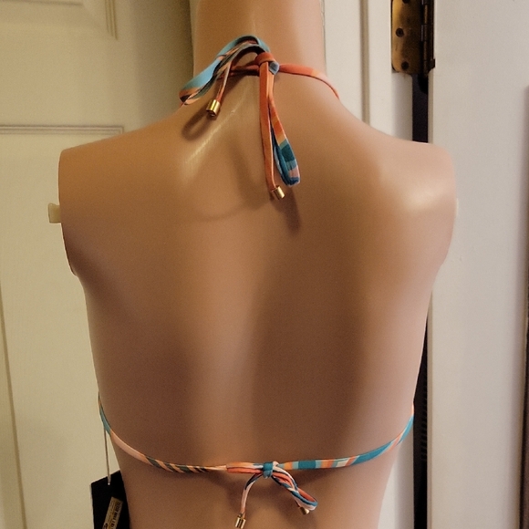 Vitamin A Sustainable Swimwear Orange and Blue Halter Bikini Top Size XS - Picture 8 of 16